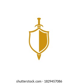 Shield symbol with sword logo template vector illustration design 