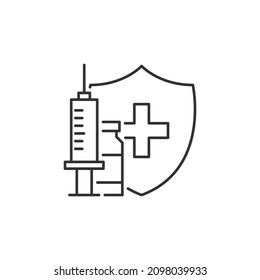 Shield with syringe vaccine line icon