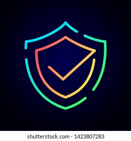 Shield system for secure with check symbol. This vector logo template can be used for technology, access, key, advertising, quality or neon. This protection symbol is premium design.