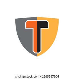 Shield with T letter logo design vector