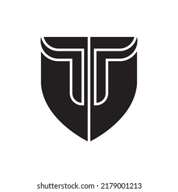 Shield with T letter logo design vector
