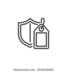Shield with Tag line icon. linear style sign for mobile concept and web design. Shield and label outline vector icon. Symbol, logo illustration. Vector graphics