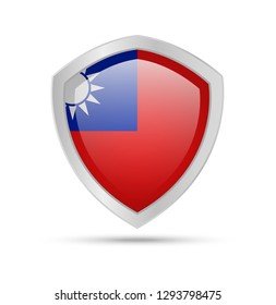 Shield with Taiwan flag on white background. Vector illustration.