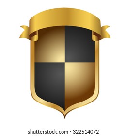 shield with tape, gold emblem