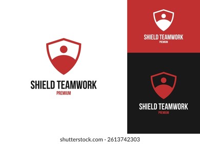 Shield teamwork logo design symbol vector illustration