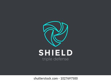 Shield Teamwork protect defense Logo design vector template Linear style.