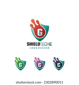 Shield tech G letter Logo of security icon company secure symbol protection business identity vector clipart