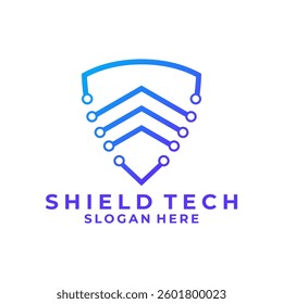 Shield tech Line art logo design vector template
