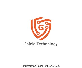 Shield Tech Logo Concept sign icon symbol Design with Letter G. Technology Logo Design. Vector illustration logo template