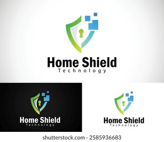 shield tech logo design home secure digital connect protection color modern