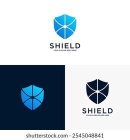 Shield tech logo design template. Security logo for privacy data protection.