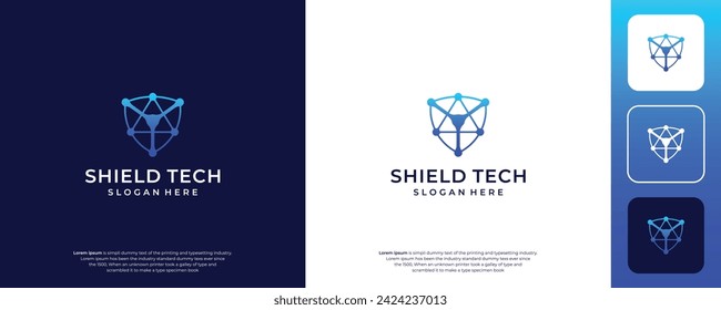 Shield tech logo design vector template