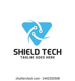 Shield Tech Logo For Technology Design With Colorful Style Concept. Digital Logo Company with Modern Digital Security and Network Symbols Concept. Protect Tech Icon for Business, Studio, Internet