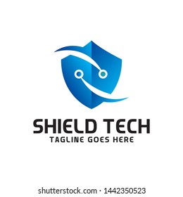 Shield Tech Logo For Technology Design With Colorful Style Concept. Digital Logo Company with Modern Digital Security and Network Symbols Concept. Protect Tech Icon for Business, Studio, Internet