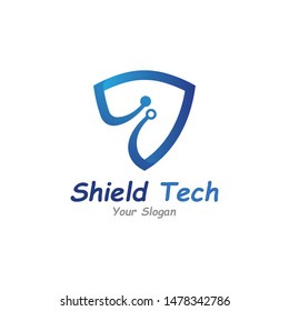 Shield tech logo template design vector, emblem creative symbol