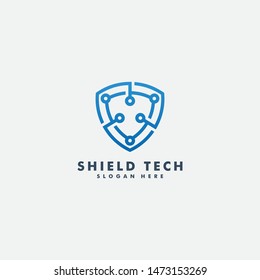 Shield tech logo template, technology icon design - vector