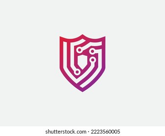 Shield Tech Monogram Logo Concept sign icon symbol Element Design. Cyber, Protection, Security, Technology Logotype. Vector illustration template