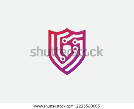 Shield Tech Monogram Logo Concept sign icon symbol Element Design. Cyber, Protection, Security, Technology Logotype. Vector illustration template