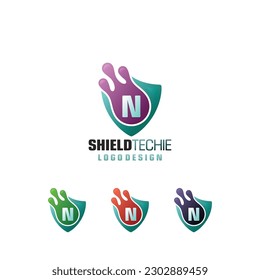 Shield tech N letter Logo of protection symbol security business icon secure company identity vector clipart