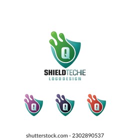 Shield tech Q letter Logo of protection symbol security business icon secure company identity vector clipart