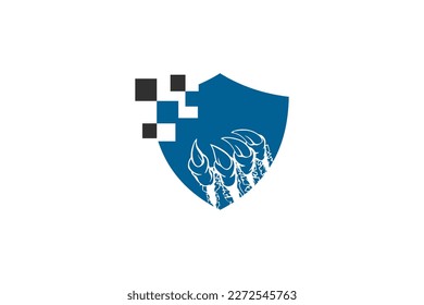 Shield tech safety  with trex claws technology logo design icon element 