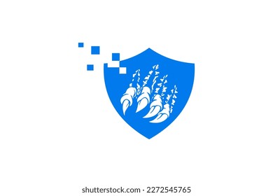 Shield tech safety  with trex claws technology logo design icon element 