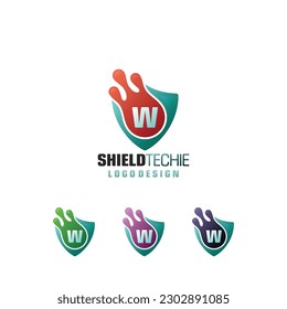 Escudo de la tecnología W letra Logo del símbolo de protección icono de la seguridad de la compañía segura identidad vector clipart