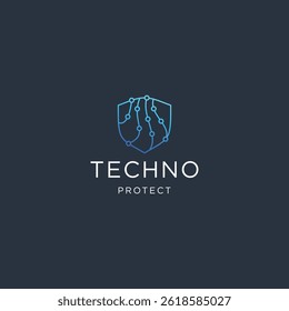 Escudo techno modelo de design de logotipo vetor plano