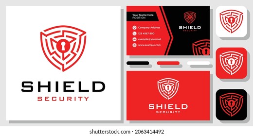 Shield Technology Digital Data Security Protection Internet logo design inspiration with Layout Template Business Card
