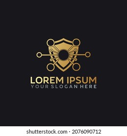 shield technology dna logo design vector