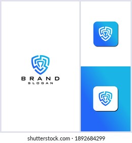 Shield technology internet symbol concept logo designs vector