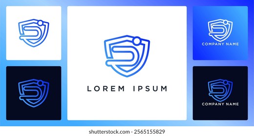 Shield technology with letters D logo design and icon