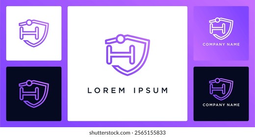 Shield technology with letters H logo design and icon