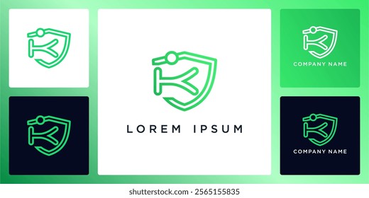 Shield technology with letters K logo design and icon