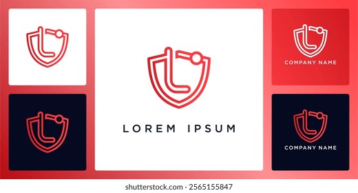 Shield technology with letters L logo design and icon