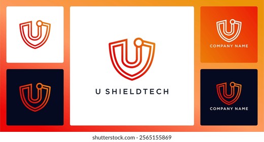 Shield technology with letters U logo design and icon