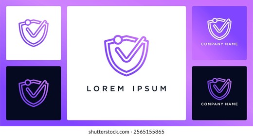 Shield technology with letters V logo design and icon