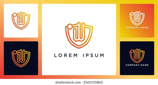 Shield technology with letters W logo design and icon