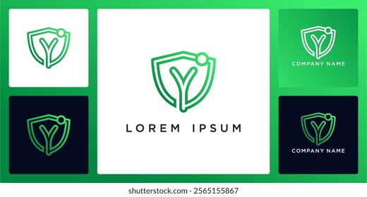 Shield technology with letters Y logo design and icon