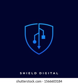 Shield Technology Line Art Illustration Vector Design Template. Suitable for Creative Industry, Multimedia, entertainment, Educations, Shop, and any related business