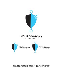  Shield technology logo design with digital illustration design.