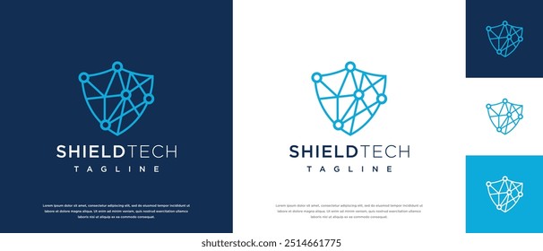 Plantilla de diseño de logotipo de tecnología de escudo. Icono de Vector de diseño de logotipo de tecnología digital de seguridad Shield