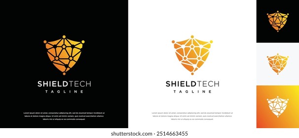 Shield technology logo design template. Shield security digital technology logo design vector icon