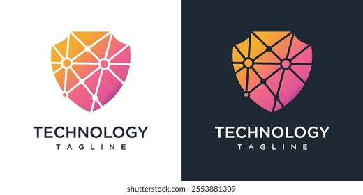 shield technology logo design template. shield digital technology logo design
