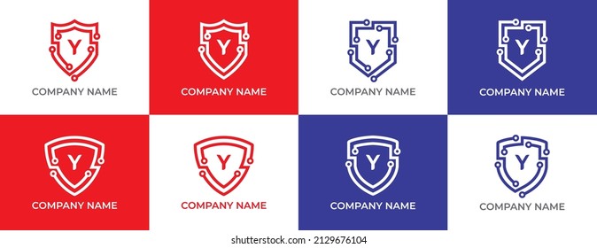 Shield Technology Logo icon symbol with Letter Y. Vector logo template