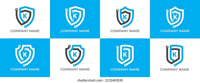 Shield Technology Logo icon symbol with Letter K. Vector logo template