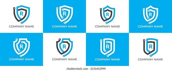 Shield Technology Logo icon symbol with Letter R. Vector logo template