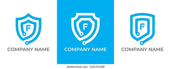 Shield Technology Logo icon symbol with Letter F. Vector logo template