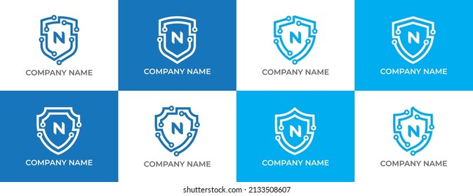 Shield Technology Logo icon symbol Design with Letter N. Vector logo template