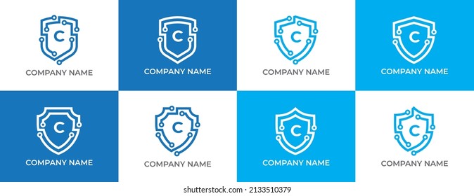 Shield Technology Logo icon symbol Design with Letter C. Vector logo template